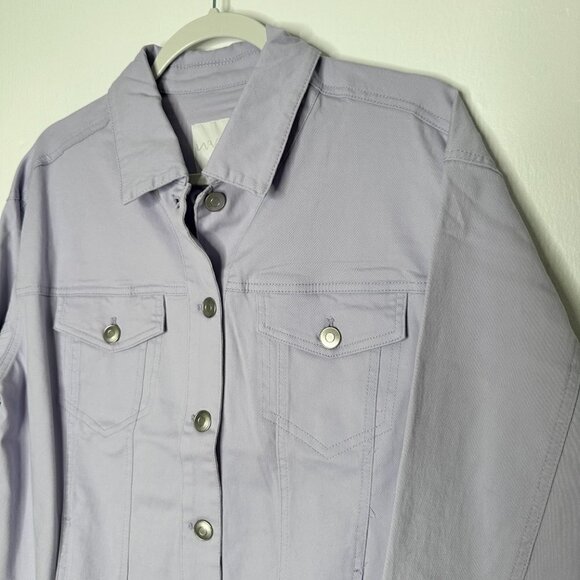 Wavvy Jacket Women Size M Purple Cotton Long Sleeve Pocket Collared Button Down - Picture 2 of 6